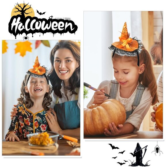 Hallowmas Headband Elegant Witch Hat Flower Design Hair Accessories for Women Or - Picture 4 of 6